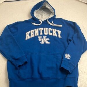 E5 University of Kentucky blue hoodie with white and gray sewn on logo